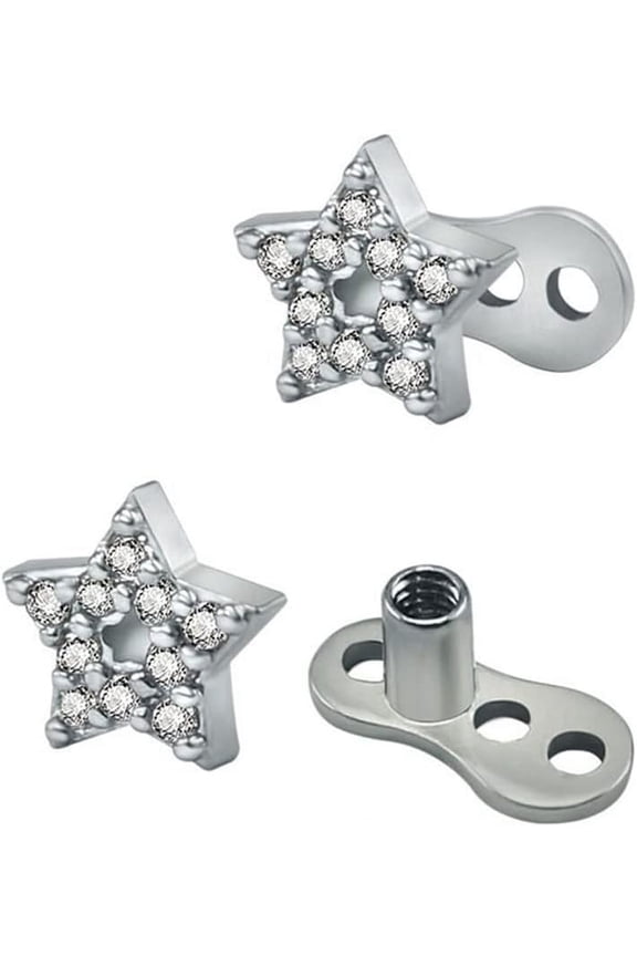 2Pcs 14G Cross Dermal Anchor Tops and Base Stainless Steel Cubic Zirconia Internally Threaded Microdermals Body Piercings Studs Dermal Piercings Surface Skin Piercing Body Jewelry for Women Men