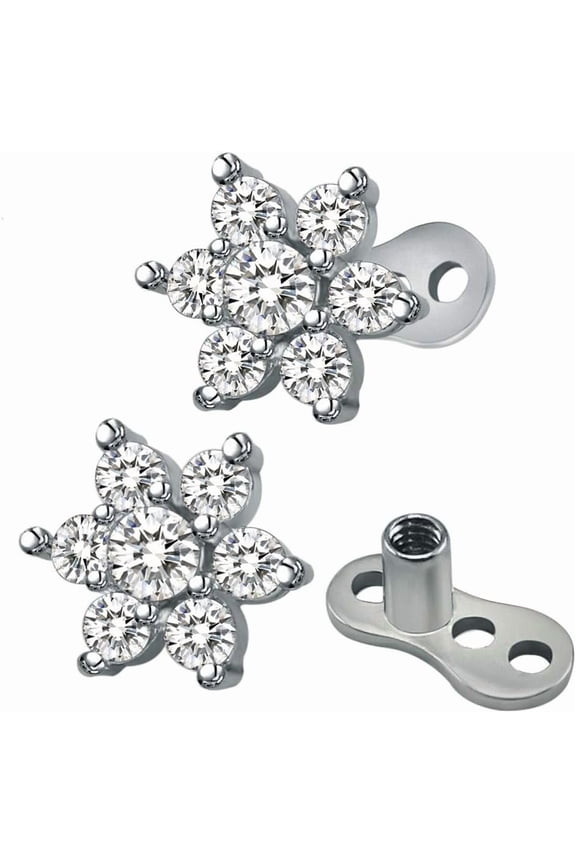 2Pcs 14G Cubic Zirconia Dermal Anchor Tops and Base Surgical Steel Dainty Crystal Microdermals Body Piercings Studs Punk Personalized Jewelry Gifts for Women Hypoallergenic
