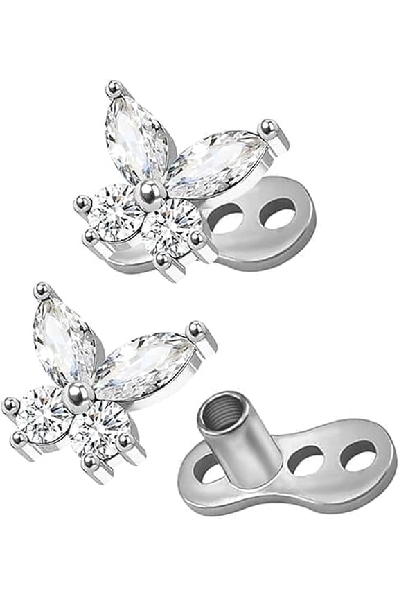 2Pcs 14G Dermal Anchor Tops 316L Surgical Steel Dainty Butterfly Microdermals Body Piercings Studs Jewelry for Women Men