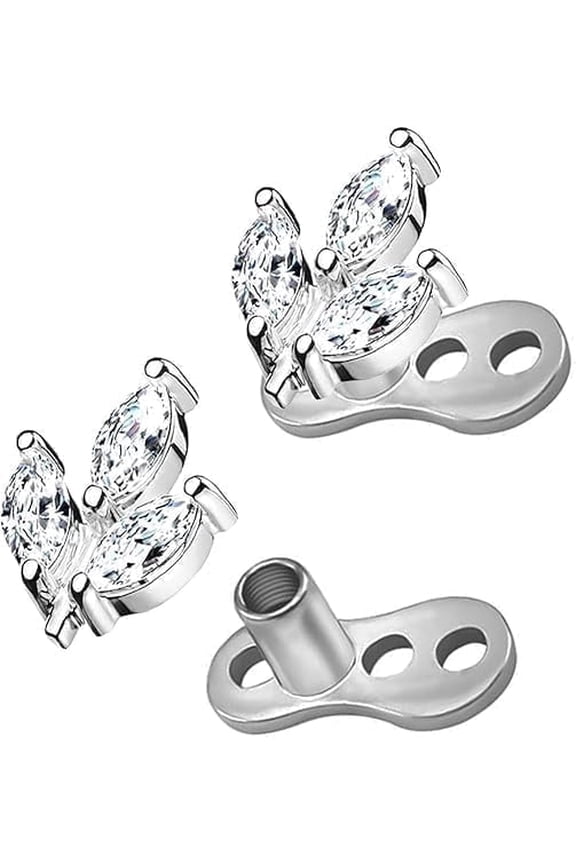 2Pcs 14G Dermal Anchor Tops 316L Surgical Steel Dainty Leaves Microdermals Body Piercings Studs Jewelry for Women Men