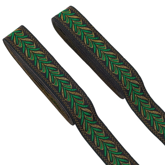 2Pcs 15 Yard Boho Jacquard Ribbon 1 Inch Wide Medium Sea Green Ethnic Style Embroidered Jacquard Trim Polyester Ribbons Fabric Trim