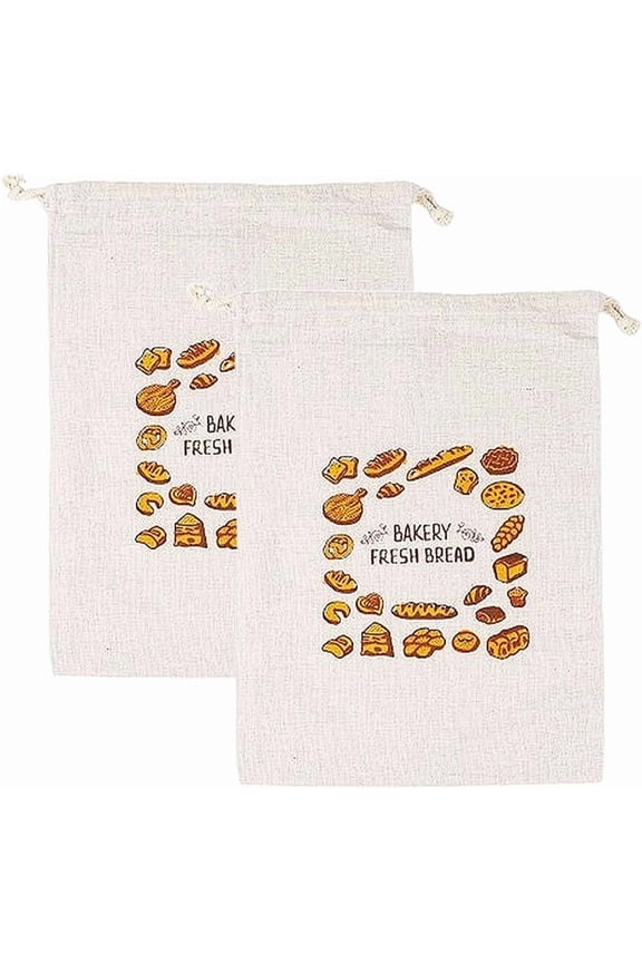 2Pcs 15 x 12 Inch Linen Bread Bags Reusable Unbleached Storage Bag Drawstring Pouches Homemade Sourdough Container with Plastic Liner for Artisan Bread Bakery Baguette Housewarming Wedding Linen DIY