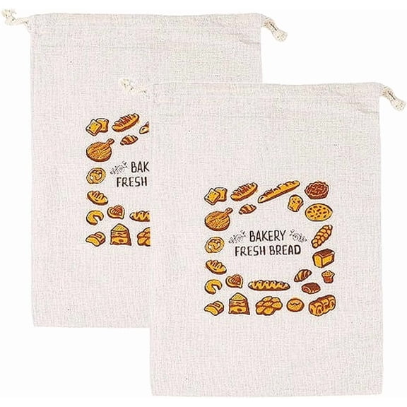 2Pcs 15 x 12 Inch Linen Bread Bags Reusable Unbleached Storage Bag Drawstring Pouches Homemade Sourdough Container with Plastic Liner for DIY