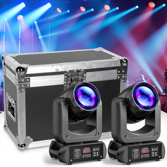 2Pcs 150W LED Beam Moving Head Light w/ Case 18Prism Gobo DMX Stage Lights for Concert Party Wedding