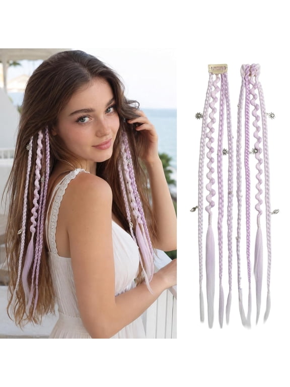 2Pcs 16" Clip in Dreadlocks Hair Extensions Women (Light Purple)