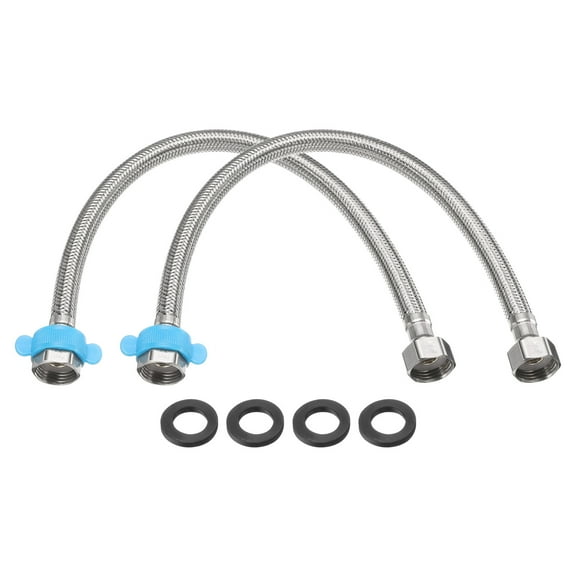 2Pcs 16" Faucet Supply Lines Connector G1/2 Female Compression Thread x G1/2 Female Straight Thread for Kitchen(Silver)