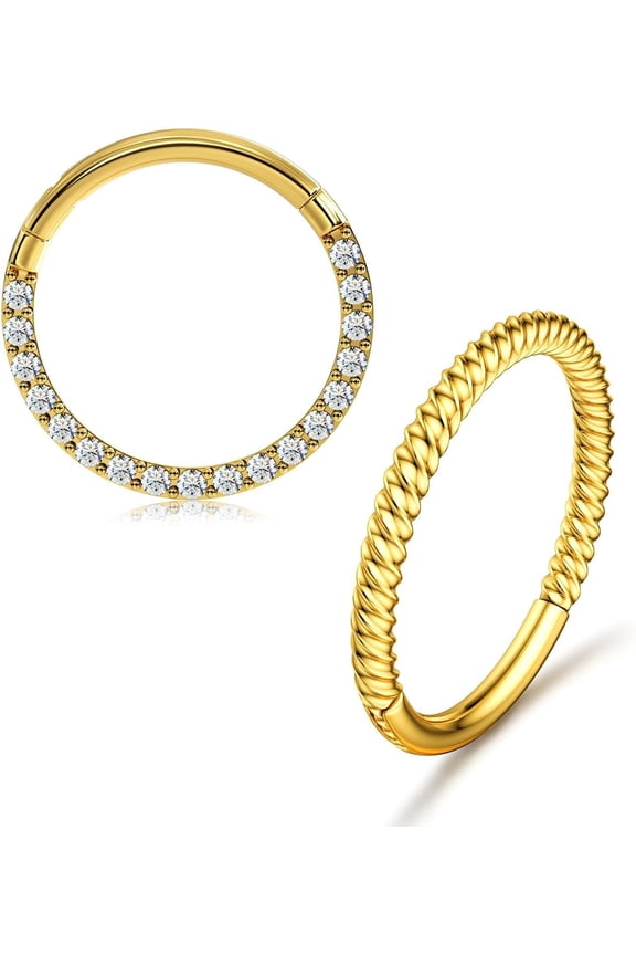 2Pcs 16G 10mm Clear CZ Gold Twisted Nose Rings Hoop s Conch Daith Helix Tragus Lobe Snug Body Piercing Jewelry Segment Rings