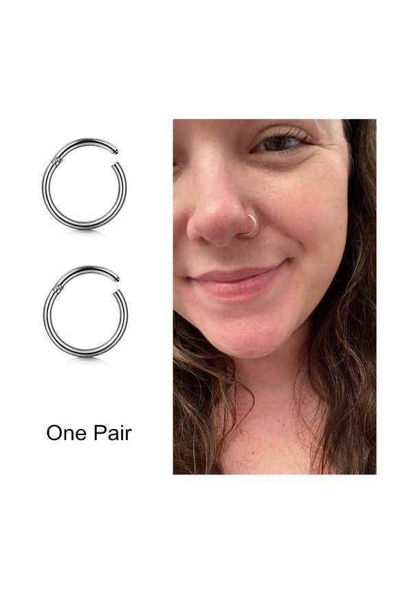2Pcs 16G 10mm Hinged Nose Rings Cartilage Hoop Earrings for Women Men Septum Ring Lip Ring Helix Tragus Rook Conch Ear Lobe Earrings Body Piercing Jewelry