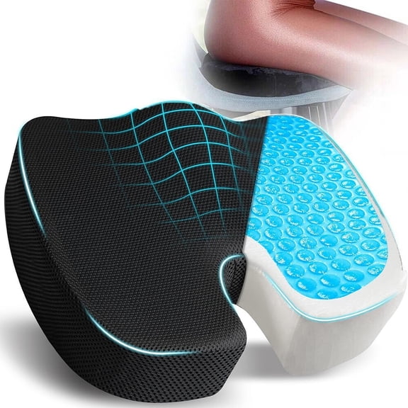Gel Seat Cushion for Office Chair, Car Seat, Wheelchair with Adjustable Strap 3D Washable Cover for Tailbone, Hip, Sciatica & Back Pain Relief, Black