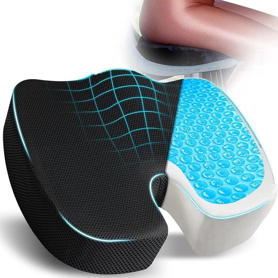 Gel Seat Cushion for Office Chair, Car Seat, Wheelchair with Adjustable Strap 3D Washable Cover for Tailbone, Hip, Sciatica & Back Pain Relief, Black