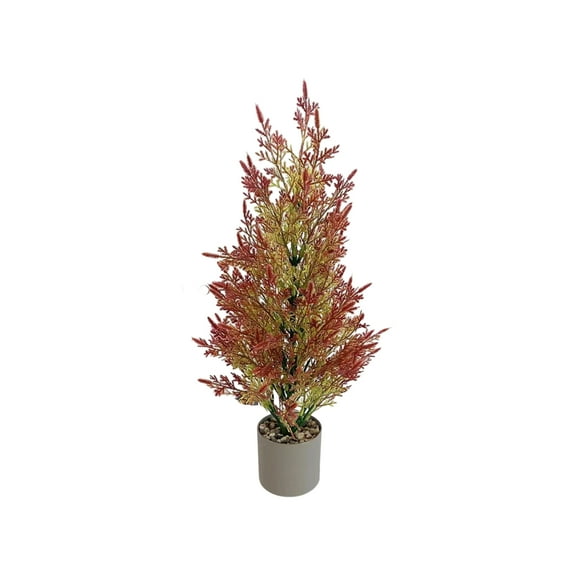 2Pcs 18.5Inch Artificial Fall Pine Trees Small Fake Plants,Table Top Christmas Tree Ornaments,Cedar Topiary Potted Trees for Home Desk Room Office Farmhouse Outdoor Decorations
