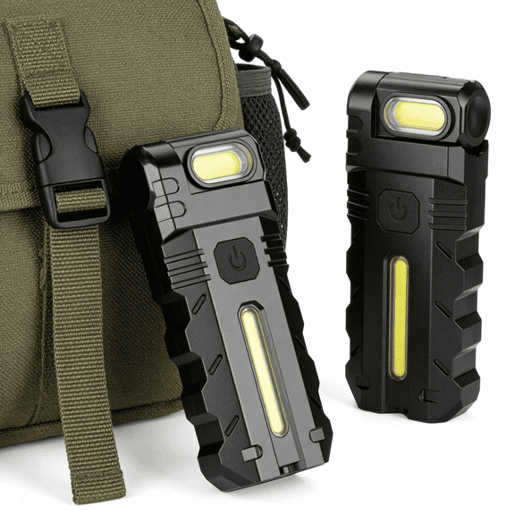 2Pcs 180 Rotating Head LED Work Light, Magnetic Hands-Free Clip-On Flashlight with Dual Beam for Auto Repair, Camping, Emergency, and Everyday Use