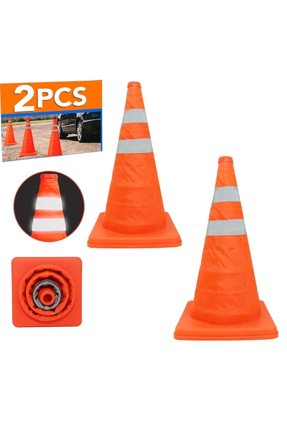 2Pcs 18inch Collapsible Traffic Cones, Pop-up Orange Cones with Reflective Collars for Roadside Emergencies, Driving Practice&Parking Lots