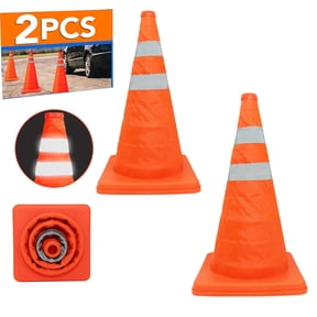 Asunby 2Pcs 18inch Collapsible Traffic Cones, Pop-up Orange Cones with Reflective Collars for Roadside Emergencies, Driving Practice&Parking Lots