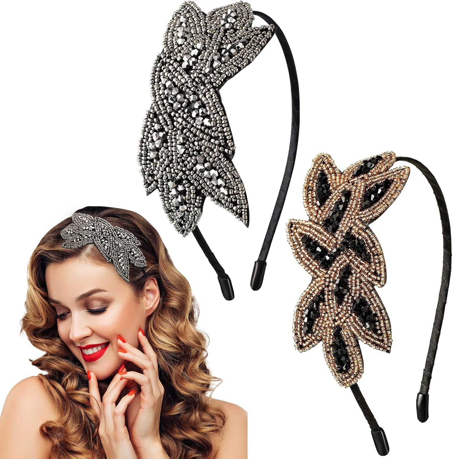 2Pcs 1920's Flapper Headband Great Gatsby Accessories Women