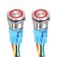 thumbnail image 1 of 2Pcs 19mm Push Button Switch, IP65 1NO1NC 12-24V 5A Momentary Latching Push Button Starter Light on Off Switch Self-reset with Red Light Round, Stainless Steel Flat Head Silver, 1 of 7
