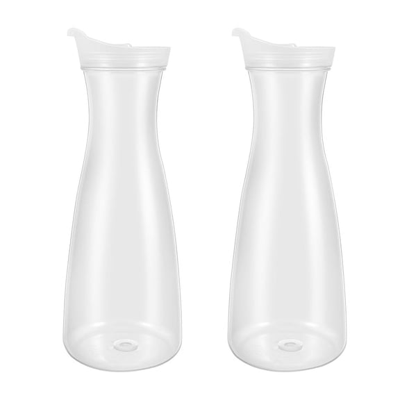 2Pcs 1L Plastic Water Carafes with White Flip Tab Lids- Food Grade & Recyclable Shatterproof Pitchers - Juice Jar