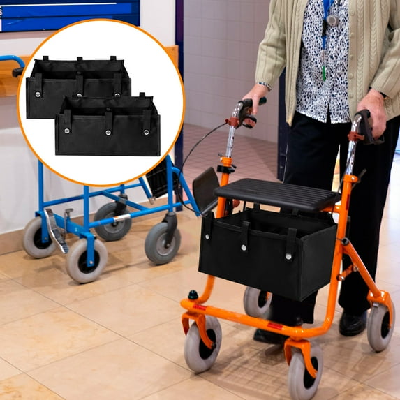 2Pcs/1Pc Large Rollator Walker Basket Foldable Walker Basket Oxford Cloth Under Seat Rollator Bag Basket Carry Insert for Four Wheel Rollator Multipurpose Walker Basket for Seniors Women Men