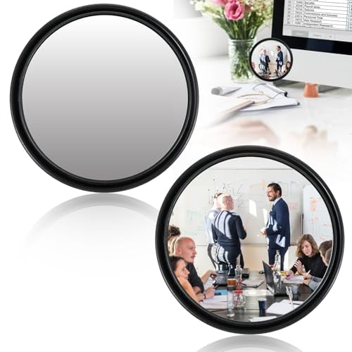 2Pcs 2.24inch Office Cubicle Mirrors, Adjustable Monitor Mirror to See Behind You for Work Accessories, Small Removable Mirror for Personal Safety (Black)$$Safety & Emergency