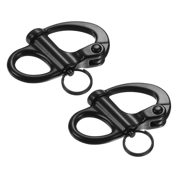 2Pcs 2.7" Quick Release Shackle Stainless Steel Fixed Bail Snap Shackle, Black
