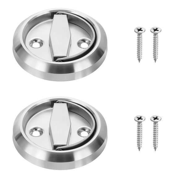 2Pcs 2.95" Round Recessed Pull Stainless Steel Recessed Door Handle, Silver