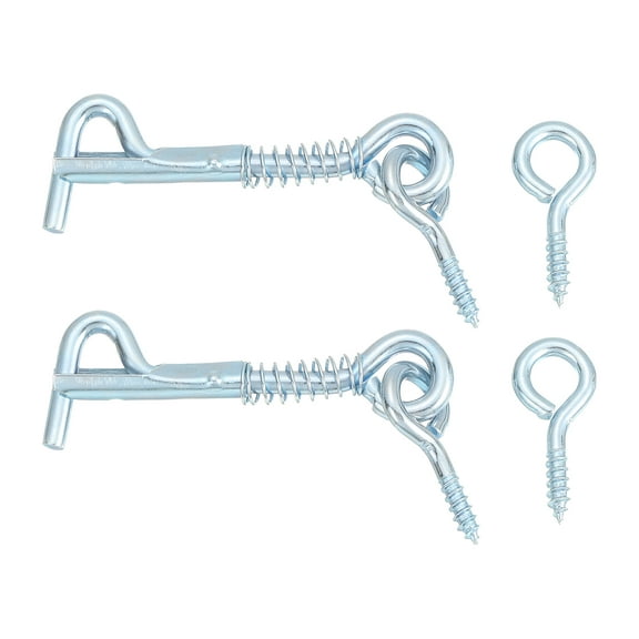 2Pcs 2" Cabin Hook Eye Latch, Zinc-Plated Carbon Steel Spring Hook and Eye Safety Latch Wire Gate Hook and Eye Latch for Wood Window Door Hook, Blue White