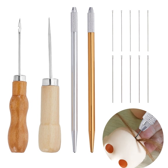 2Pcs 2 Colors 304 Stainless Steel Hair Rooting Tool with Awl Pricker Sewing Tool and Ventilating Needles Hair Making Kit