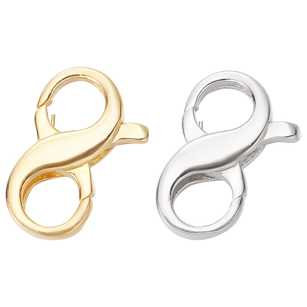 2Pcs 2 Colors 925 Sterling Silver Double Opening Lobster Claw Clasps Number 8 Shape Platinum Golden 13x8.5x3mm Hole: 4mm 1pc/color