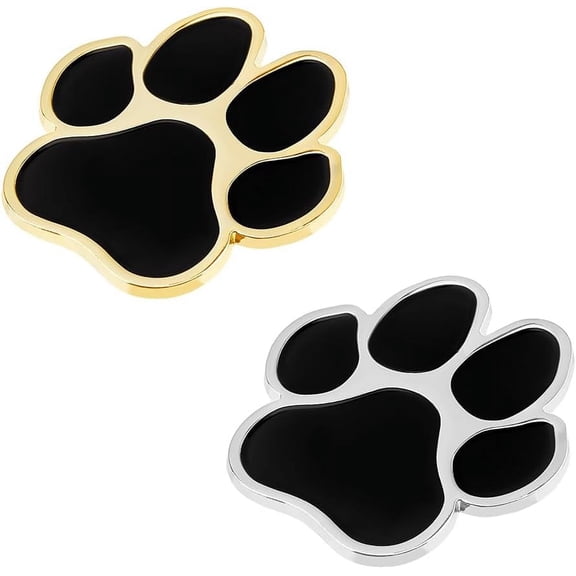 2Pcs 2 Colors Alloy Paw Print Car Sticker Metal Golden Cat Bear Print Car Decal Silver Automotive Decals 3D Dog Paw Footprint Metal Sticker 2.53x2.36x0.09inch for DIY