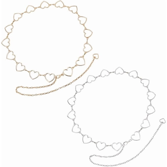 2Pcs 2 Colors Alloy Waist Chain Ring Adjustable Skinny Waistband Chain Link Chain Dresses Sliver Waist Chain Belt