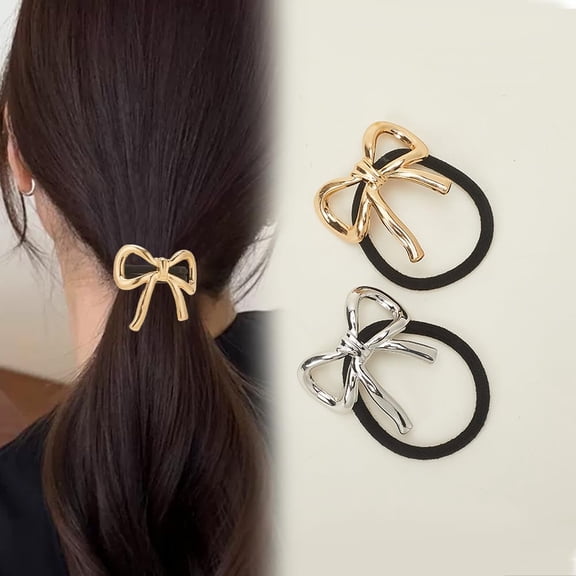 2Pcs 2 Colors Bowknot Alloy Elastic Hair Accessories for Women Scrunchie Scrunchy Hair Ties Mixed Color 45x45mm Making DIY