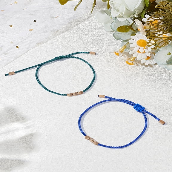 2Pcs 2 Colors Brass Beads Bead Bracelets for Men Women Mixed Color Inner Diameter: 1-3/4 -2-3/4 inch(4.5 -7cm) 1pc/color
