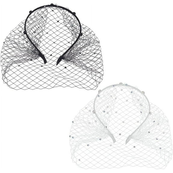 2Pcs 2 Colors Bridal Rhinestones Pearl Mesh Veil Cloth Hair Bands Hair Accessories for Women Mixed Color Inner Diameter: 128x110mm 1pc/color