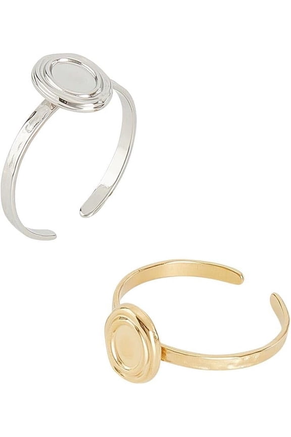 2Pcs 2 Colors Cabochon Cuff Finger Ring Adjustable 304 Stainless Steel Oval Blanks Finger Ring 4x5.5mm Tray Cuff Ring Size 7 3/4(17.9mm) Cabochon Ring for DIY Ring Jewelry Accessories for DIY