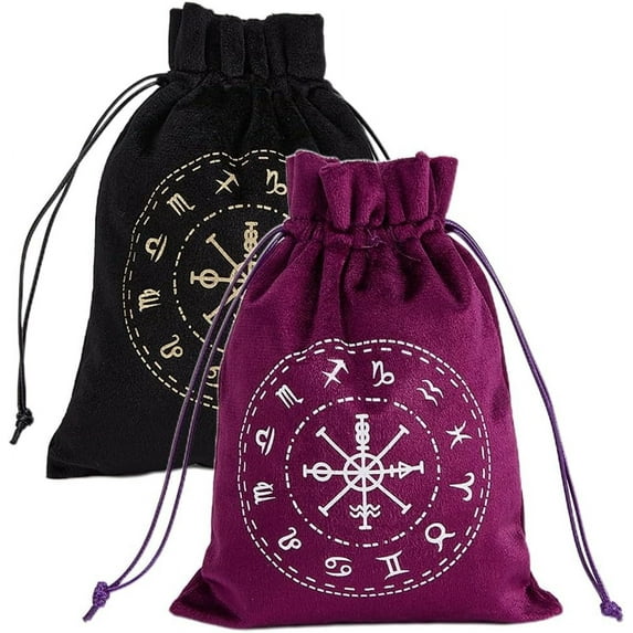 2Pcs 2 Colors Constellation Pattern Tarot Card Storage Bag Velvet Tarot ...