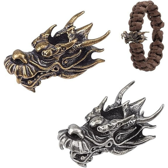 2Pcs 2 Colors Dragon Head Paracord Beads 5.5mm Hole Brass European Beads Large Hole Beads Paracord Beads Dragon Head Beads DIY Jewelry Charms Accessories for Bracelet Necklace Jewelry Making
