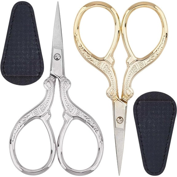 2Pcs 2 Colors Embroidery Sewing Scissors Detail Shears Vintage Sharp Tip Scissor Stainless Steel Scissors for Cutting Fabric Knitting Threading Needlework Artwork Craft DIY Tool Kit Supply DIY