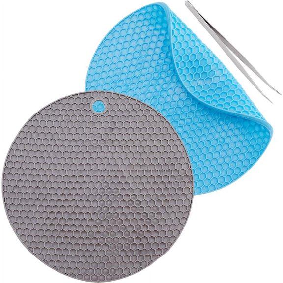 2Pcs 2 Colors Flat Round Rubber Hot Mats for Hot Dishes Honeycomb Pattern Heat Resistant Heat Insulation Pad Kitchen Tool diy