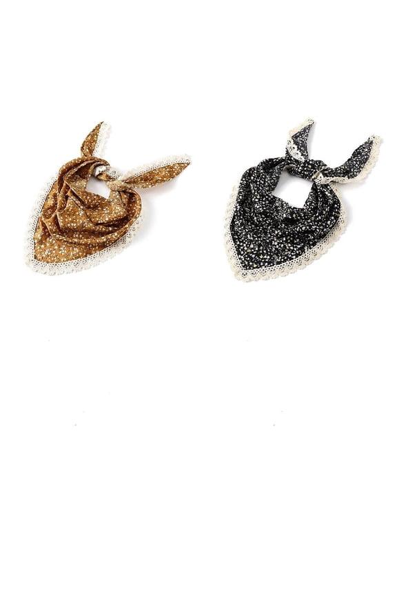 2Pcs 2 Colors Floral Hair Bandanas Tie-back Head Kerchief for Women Hair Scarves Triangular Head Scarf Mixed Color 870x370mm for making