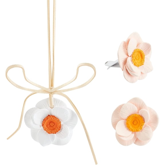 2Pcs 2 Colors Gesso Car Air Vent Decorations Cute Automotive Interior Deorative Charm Flower Mixed Color 50x55x20mm 1pc/color