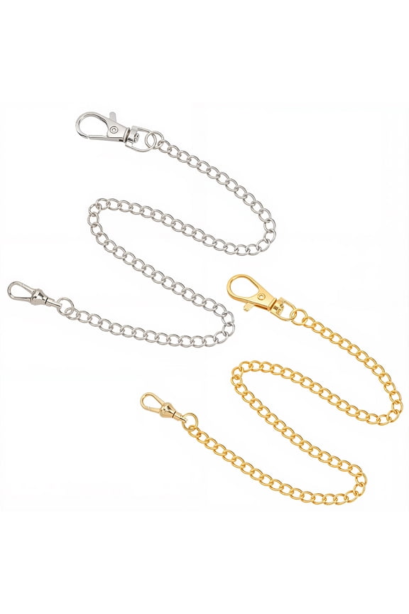 2Pcs 2 Colors Gold Silver Alloy Pants Chain Belt Set with Double Lobster Clasps Pocket Watch Albert Vest Wallet Key Link ChainsDIY