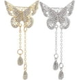 thumbnail image 1 of 2Pcs 2 Colors Hollow Butterfly Brooch Pin with Pendant Butterfly Lapel Pin Rhinestone Teardrop Tassel Brooches Jewelry Gifts Birthday Gifts for Women colorful DIY, 1 of 4
