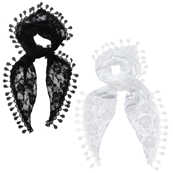 2Pcs 2 Colors Lace Scarf Head Wrap Vintage Soft Triangle Hairband Rose Pattern Fabric Floral Edging Trimming Polyester Cloth Headbands for Women Hair Accessories Party Wedding Daily Wear diy