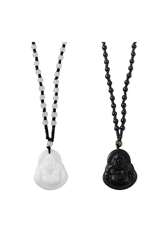 2Pcs 2 Colors Maitreya Pendant Necklace Pendant Jade Pendants Beaded Rope Chain Lucky Amulet Jewelry Necklace Gift for Men Women