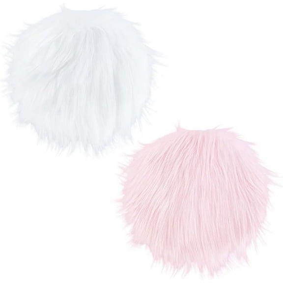 2Pcs 2 Colors Mini Round Fur Sheepskin Rug 30cm Pink White Small Fluffy Carpet Furry Locker Area Rug Cushion for Photographing Background of Jewellery Bedroom Chair Desk Floor