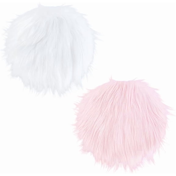 2Pcs 2 Colors Mini Round Fur Sheepskin Rug 30cm Pink White Small Fluffy Carpet Furry Locker Area Rug Cushion for Photographing Background of Jewellery Bedroom Chair Desk Floor Multi-color