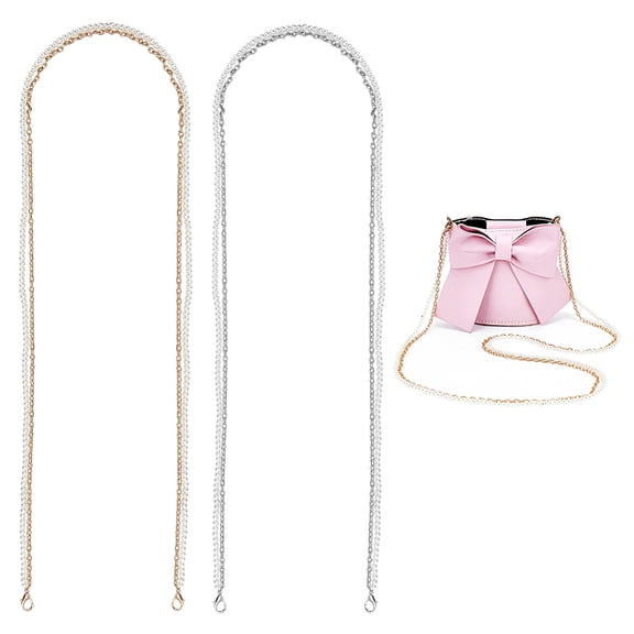 2Pcs 2 Colors Plastic Imitation Pearl & Iron Chain Crossbody Phone Chain Double Straps Chain Hanging Rope Mobile Case Accessories Mixed Color 124cm