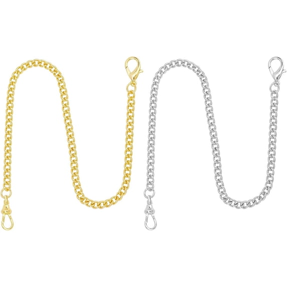 2Pcs 2 Colors Pocket Watch Chain Vintage Heavy Duty Pocket Chain with Lobster Clasp and Snap Clasp 36.2cm Clip Pocket Chain for DIY Making