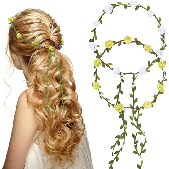 2Pcs 2 Colors Polyester Artificial Rose Garland Headbands Hair Vine Flower Headbands for Women Girls Inner Diameter: 185~190mm 1pc/color creative