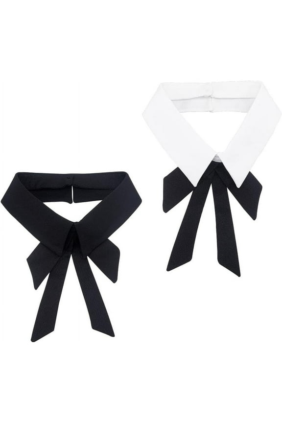 2Pcs 2 Colors Polyester Detachable Blouse False Collar Bowknot Bib Stand Collar Choker Necklace Mixed Color 450x60~90x3mm 1pc/color